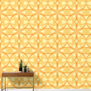 Golden Orange Floral Geometric Pattern Wallpaper