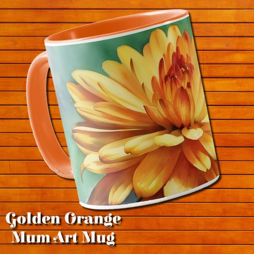 Golden Orange Flower Mum Art Mug Cup