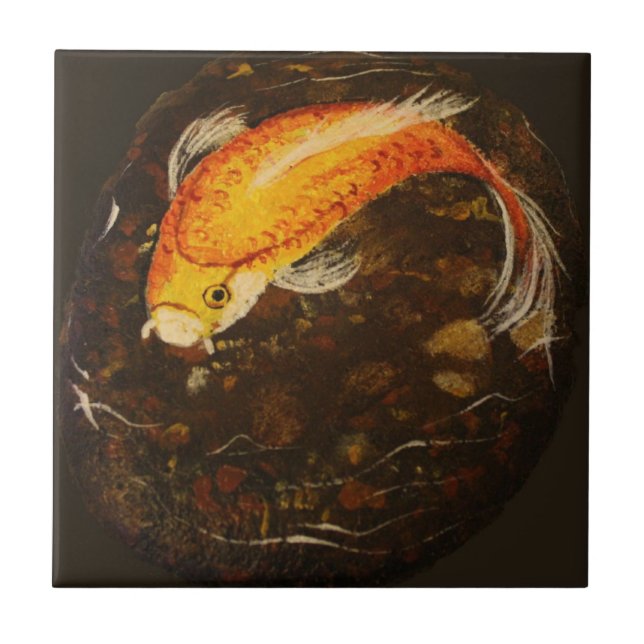 Golden Orange Koi Fish Ceramic Tile (Front)