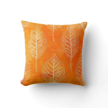 Golden Orange Leaf Pattern Pillow