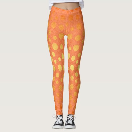 Golden Orange Peach Metallic Shiny Dots Polka Leggings