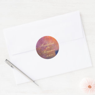 Golden Orange Purple Sunset Sky Monet Art Wedding Classic Round Sticker