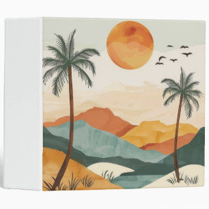 Golden Orange Retro Tropical Mountain Sunset 3 Ring Binder