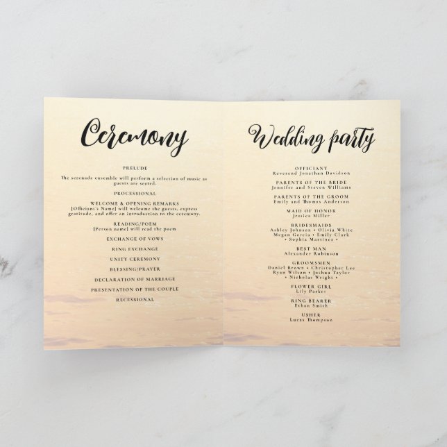 Golden orange summer sea waves wedding program (Inside)
