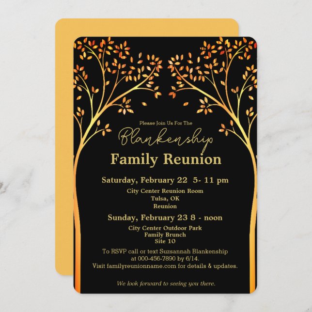 Golden Orange Tree Family Reunion Invitation (Front/Back)