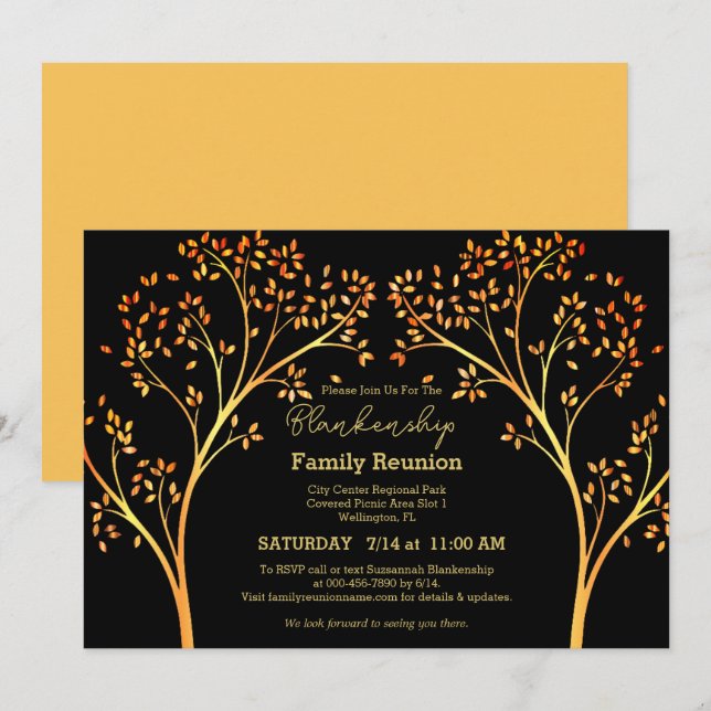 Golden Orange Tree Family Reunion Invitation (Front/Back)