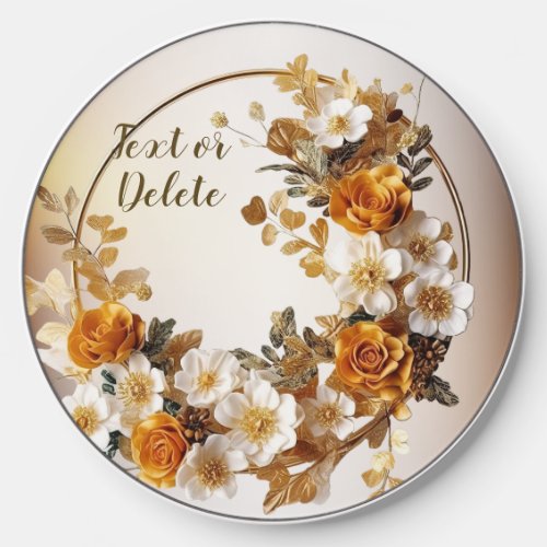 Golden Orange White Flowers Rustic Elegant Wireless Charger