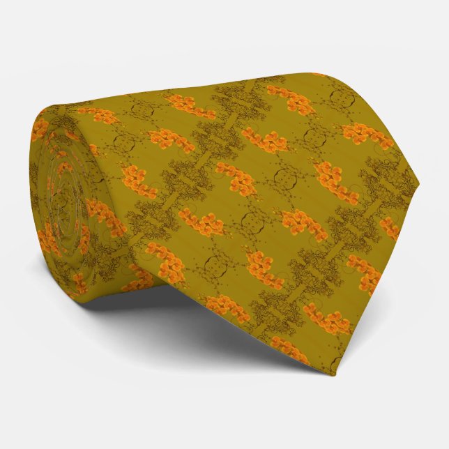 Golden Orchids Floral Art Neck Tie (Rolled)