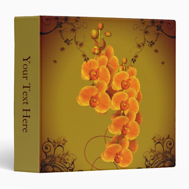 Golden Orchids Floral Art Personalized 3 Ring Binder (Front/Spine)