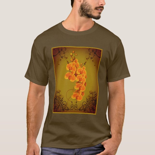 Golden Orchids Floral Art  T-Shirt (Front)