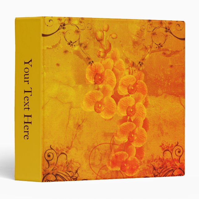 Golden Orchids Flower Art Personalized  3 Ring Binder (Front/Spine)
