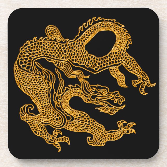 Golden oriental dragon 01 drink coaster (Front)