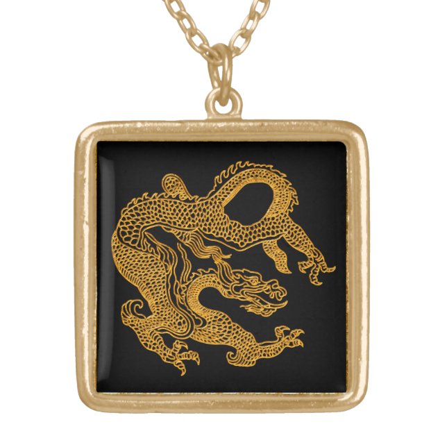 Golden oriental dragon 01 gold plated necklace (Front)