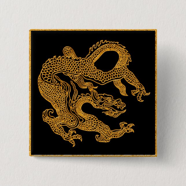 Golden oriental dragon 01 pinback button (Front)