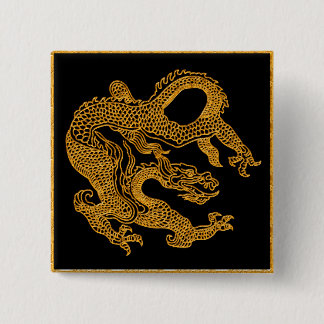 Golden oriental dragon 01 pinback button