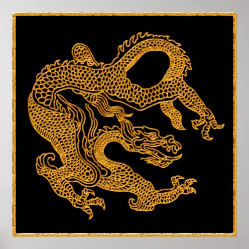 Golden oriental dragon 01 poster