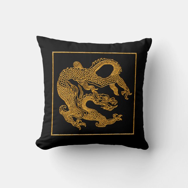 Golden oriental dragon 01 throw pillow (Front)