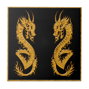 Golden oriental dragon 02 ceramic tile