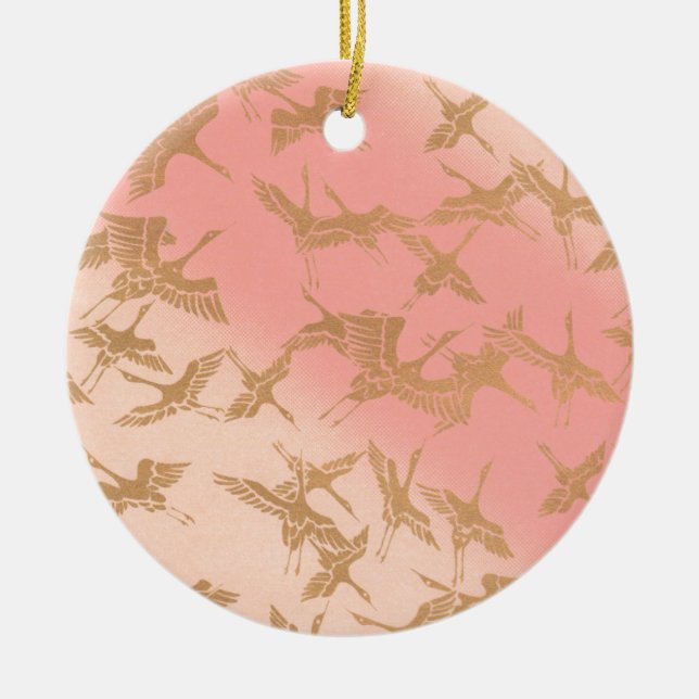 Golden Origami Crane Ceramic Ornament (Front)