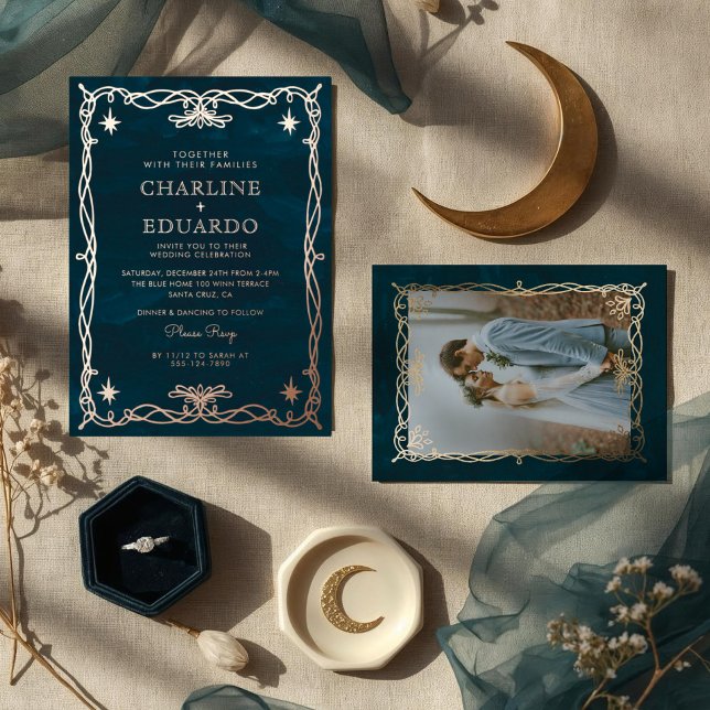 Golden Ornament Celestial Fantasy Ivy Wedding  Foil Invitation (Creator Uploaded)