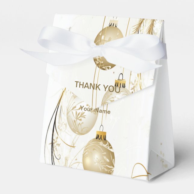 Golden Ornament Christmas Holiday Party Elegant Favor Boxes (Front Side)