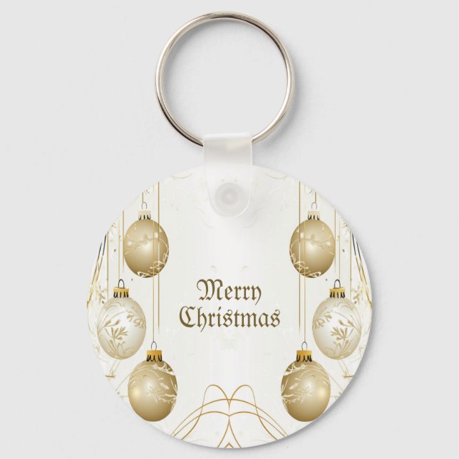 Golden Ornament Christmas Holiday Party Elegant Keychain (Front)