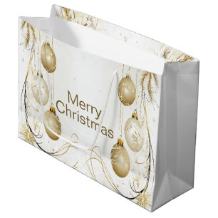 Golden Ornament Christmas Holiday Party Elegant Large Gift Bag