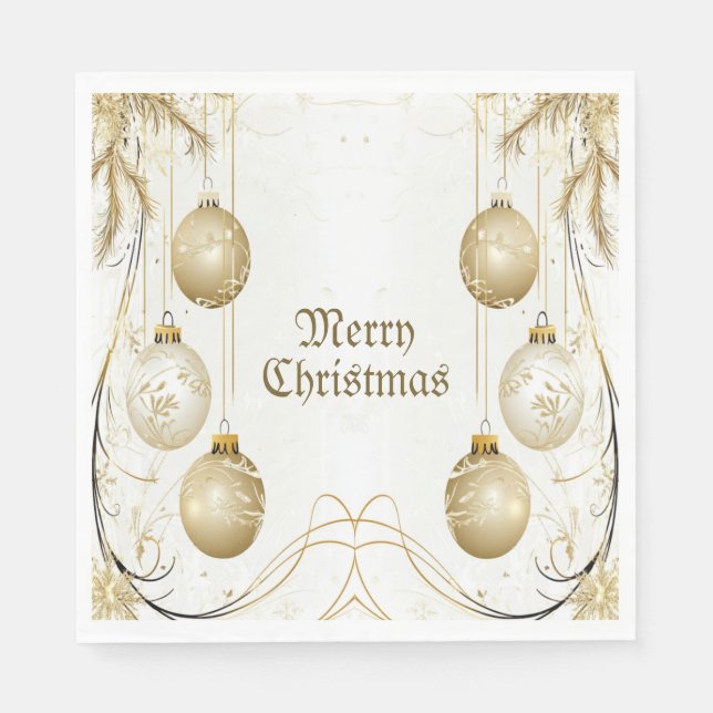 Golden Ornament Christmas Holiday Party Elegant Napkins (Front)