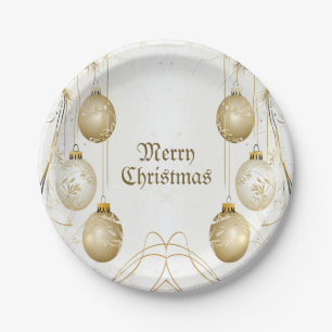 Golden Ornament Christmas Holiday Party Elegant Paper Plates