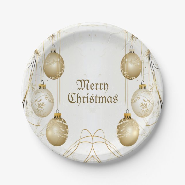 Golden Ornament Christmas Holiday Party Elegant Paper Plates (Front)