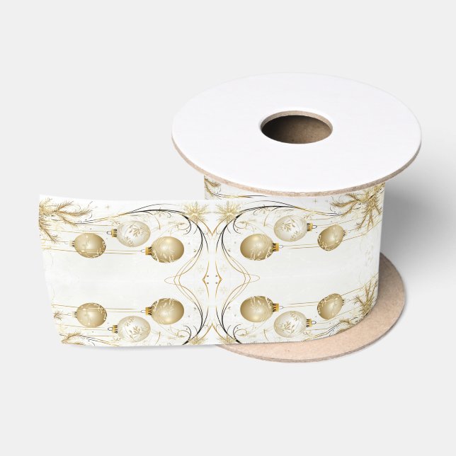 Golden Ornament Christmas Holiday Party Elegant Satin Ribbon (Spool)
