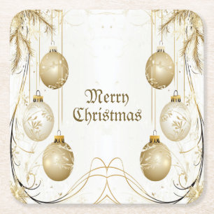 Golden Ornament Christmas Holiday Party Elegant Square Paper Coaster