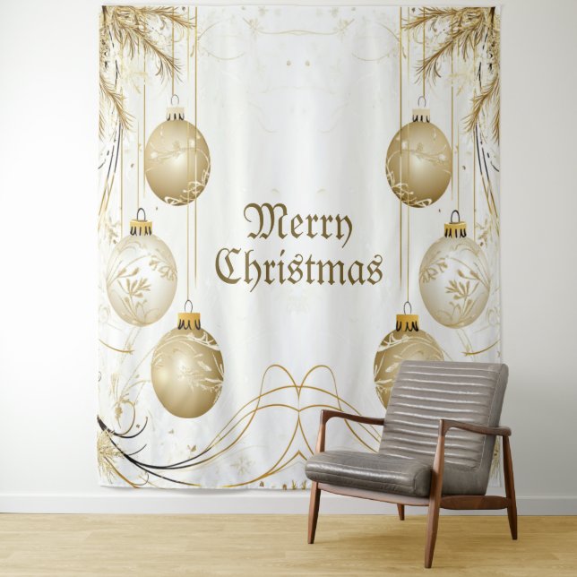 Golden Ornament Christmas Holiday Party Elegant Tapestry (In Situ)