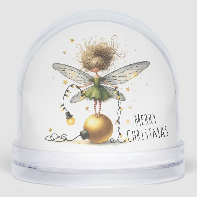 Golden Ornament Fairy Holiday Card Snow Globe (Front)