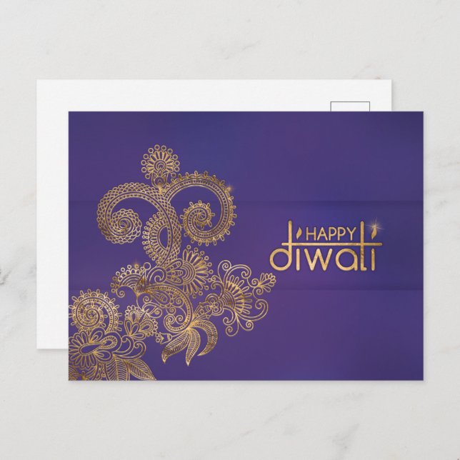 Golden Ornament Happy Diwali Postcard (Front/Back)
