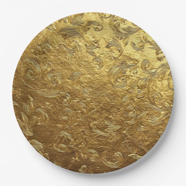 Golden ornament pattern paper plates (Front)