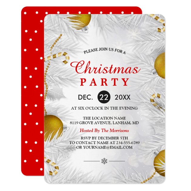 Golden Ornament Silver White Christmas Party Card