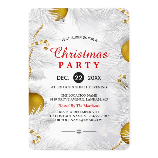 Golden Ornament Silver White Christmas Party Card
