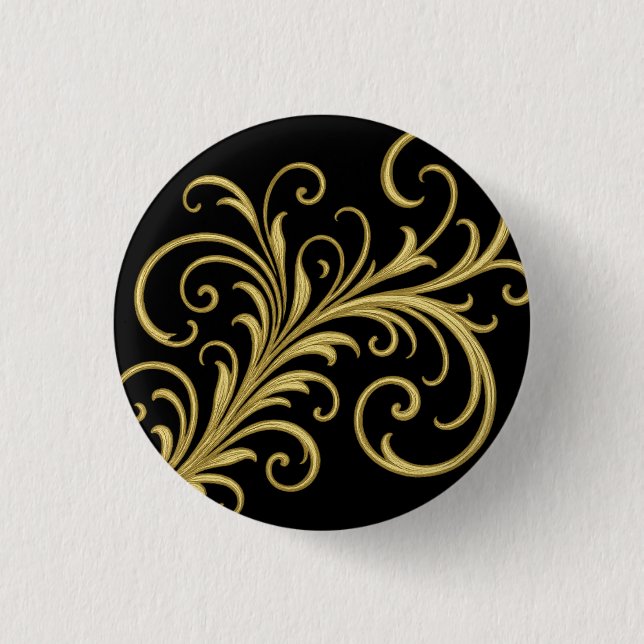 Golden Ornamental Calligraphy Flourish Button (Front)
