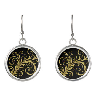 Golden Ornamental Calligraphy Flourish Earrings