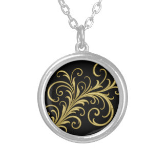 Golden Ornamental Calligraphy Flourish Silver Plated Necklace