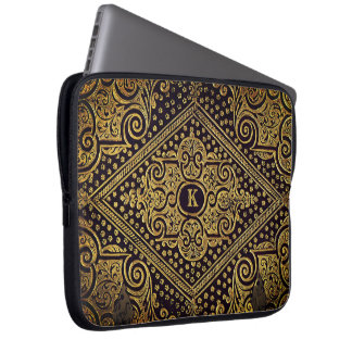 Golden Ornamental Monogrammed Laptop Sleeve