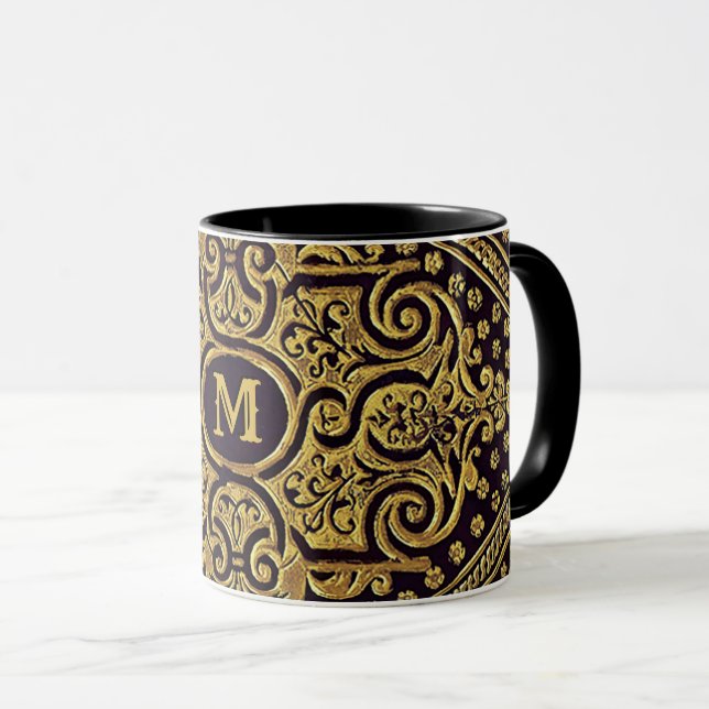 Golden Ornamental Monogrammed Mug (Front Right)