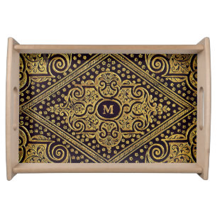 Golden Ornamental Monogrammed Serving Tray