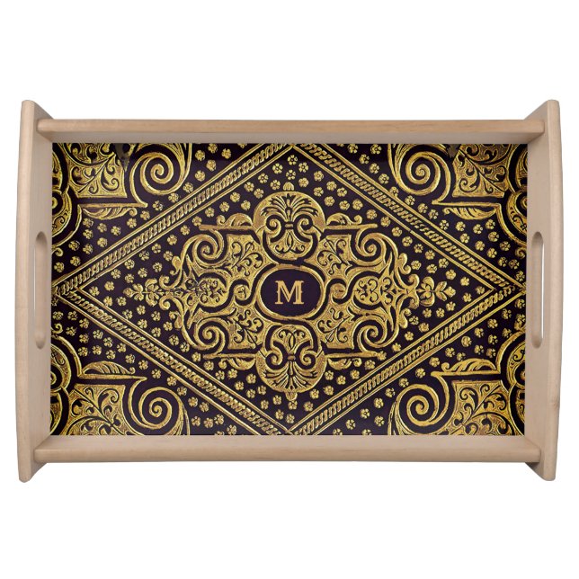 Golden Ornamental Monogrammed  Serving Tray (Front)