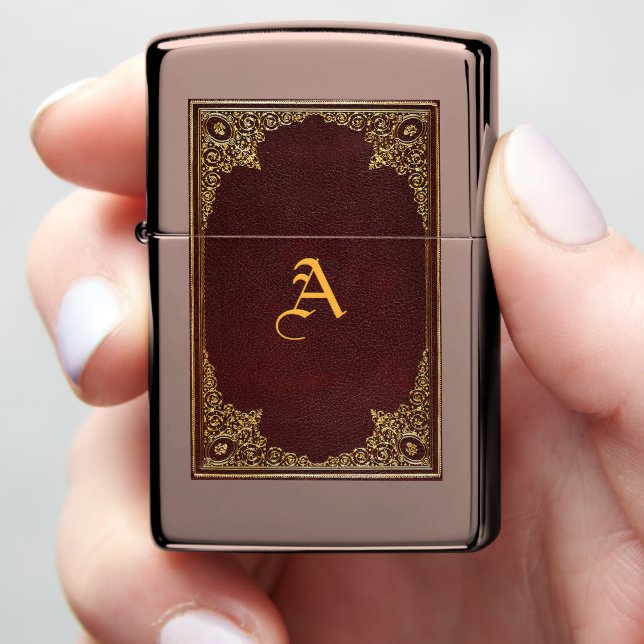 Golden Ornamental on Brown with Initial Zippo Lighter (In Hand)