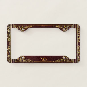 Golden Ornamental on Brown with Initials License Plate Frame