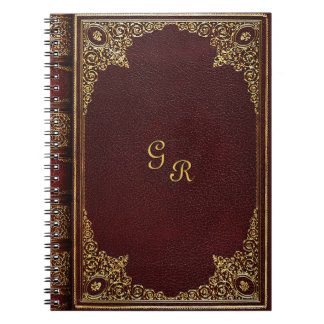 Golden Ornamental on Brown with Initials Notebook