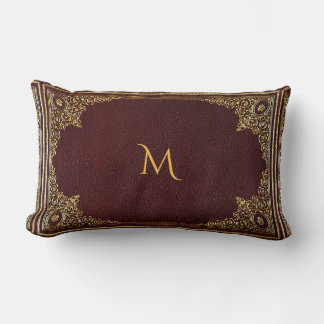 Golden Ornamental on Maroon with Initial(s) Lumbar Pillow