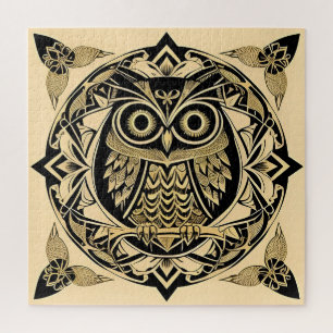 Golden Ornamental Owl with Decorative Design Jigsaw Puzzle